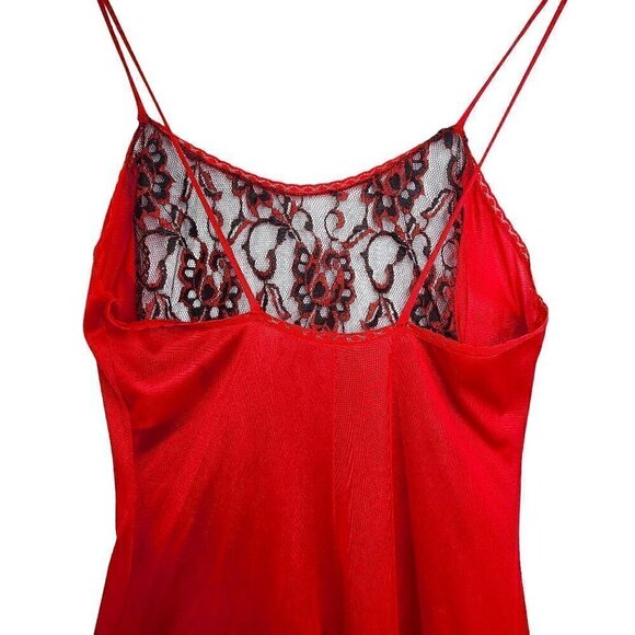 Vintage 1960 BOLD Red & Black Lace Floral Liquid Satin Nylon Maxi long Lingerie - Picture 8 of 10
